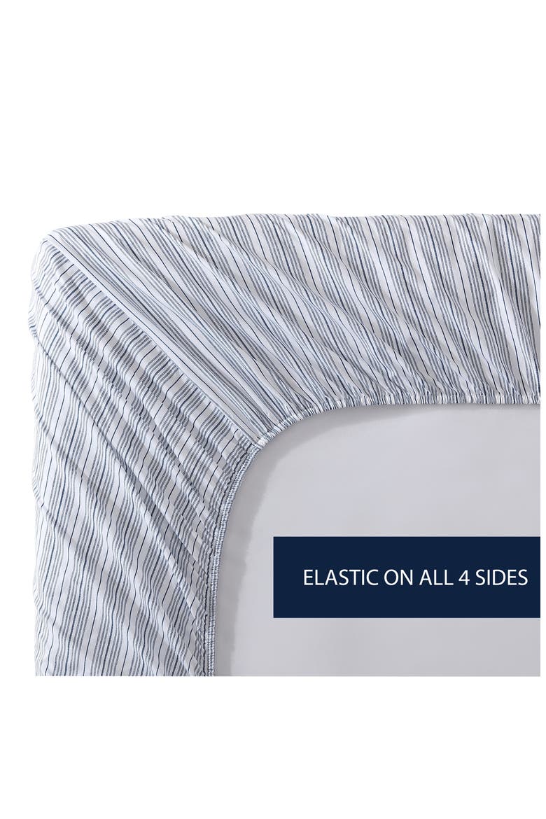 Beaux Stripe Percale Cotton Fitted Sheet, Alternate, color, DARK BLUE