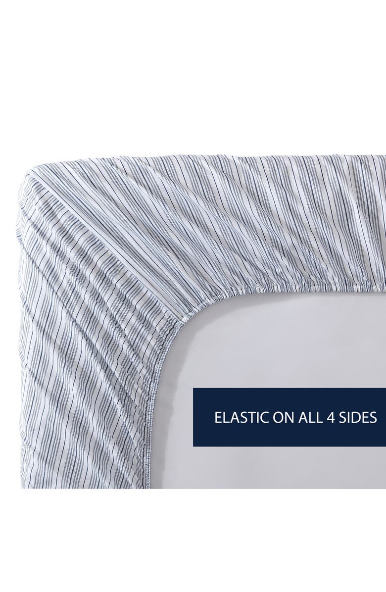 Nautica Beaux Stripe Percale Cotton Fitted Sheet, Alternate, color, Dark Blue