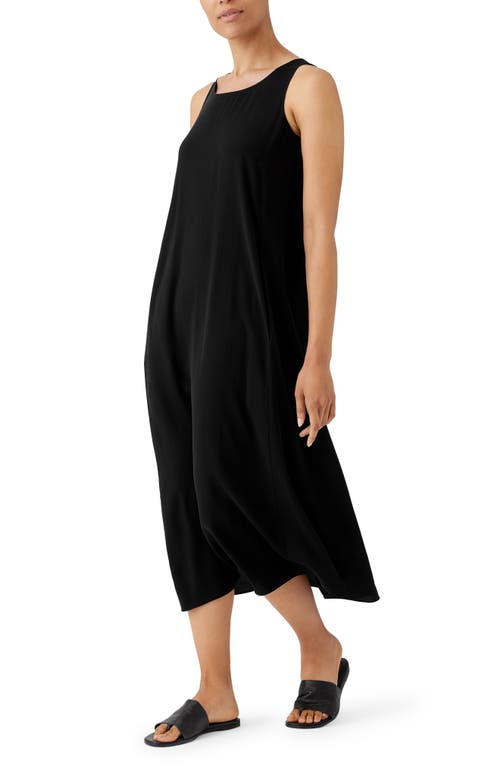 Eileen Fisher Black Silk Crepe De Chine Midi Dress
