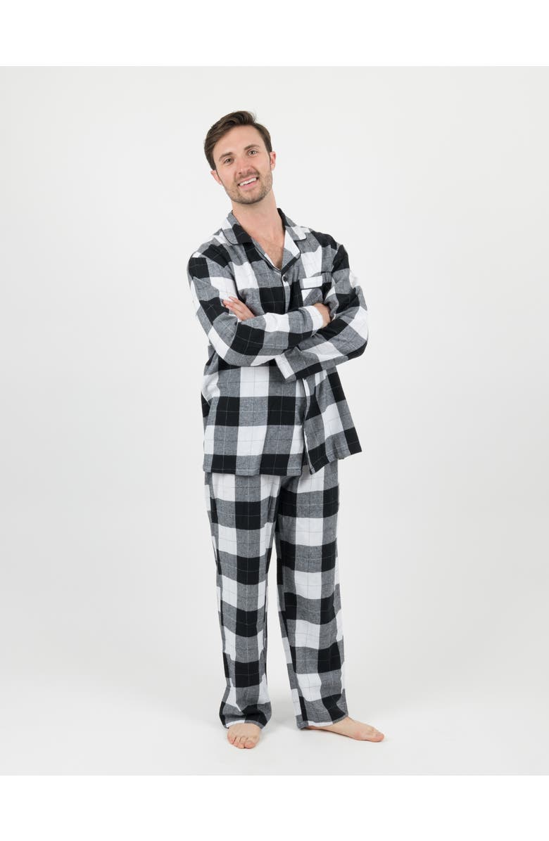 Leveret Men's Cotton Flannel Printed Holiday Pajama Set, Main, color, Plaid Black & White