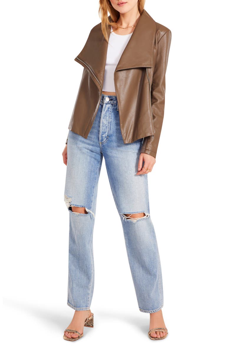 BB Dakota Up to Speed Faux Leather Moto Jacket, Alternate, color, EARTH GREEN