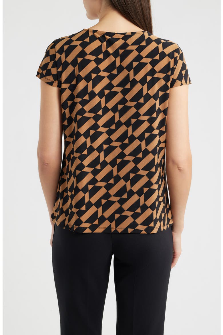 Geometric Cap Sleeve Pleat Neck Top, Alternate, color, ANNE BLACK/ VICUNA