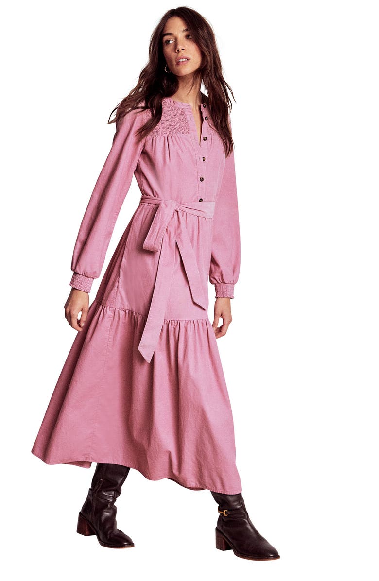 Boden Cecily Long Sleeve Corduroy Midi Dress, Alternate, color, Pink Haze