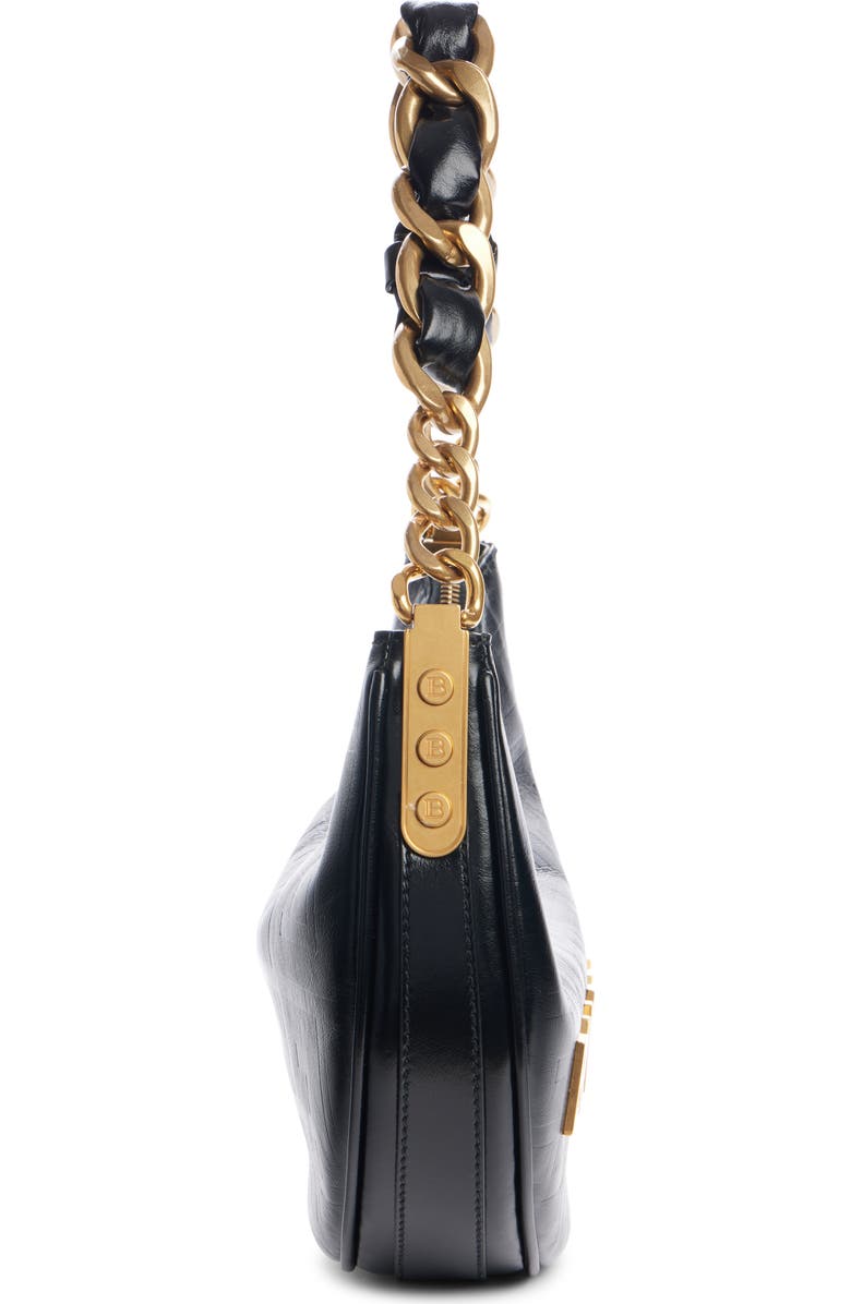 Balmain 1945 Soft Moon Logo Embossed Leather Hobo Bag, Alternate, color, 0Pa Black