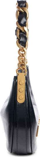 Balmain 1945 Soft Moon Logo Embossed Leather Hobo Bag
