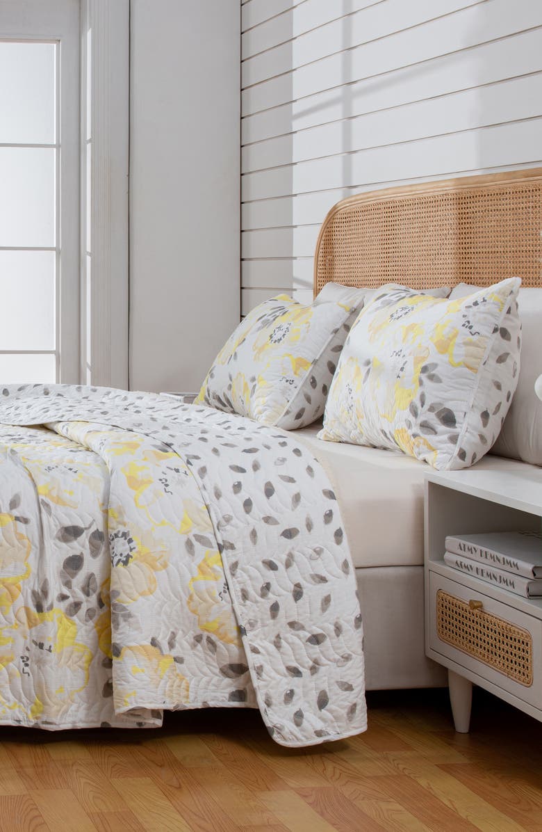 Woven & Weft Watercolor Flower Quilt & Pillow Sham Set - Twin, Alternate, color, Yellow