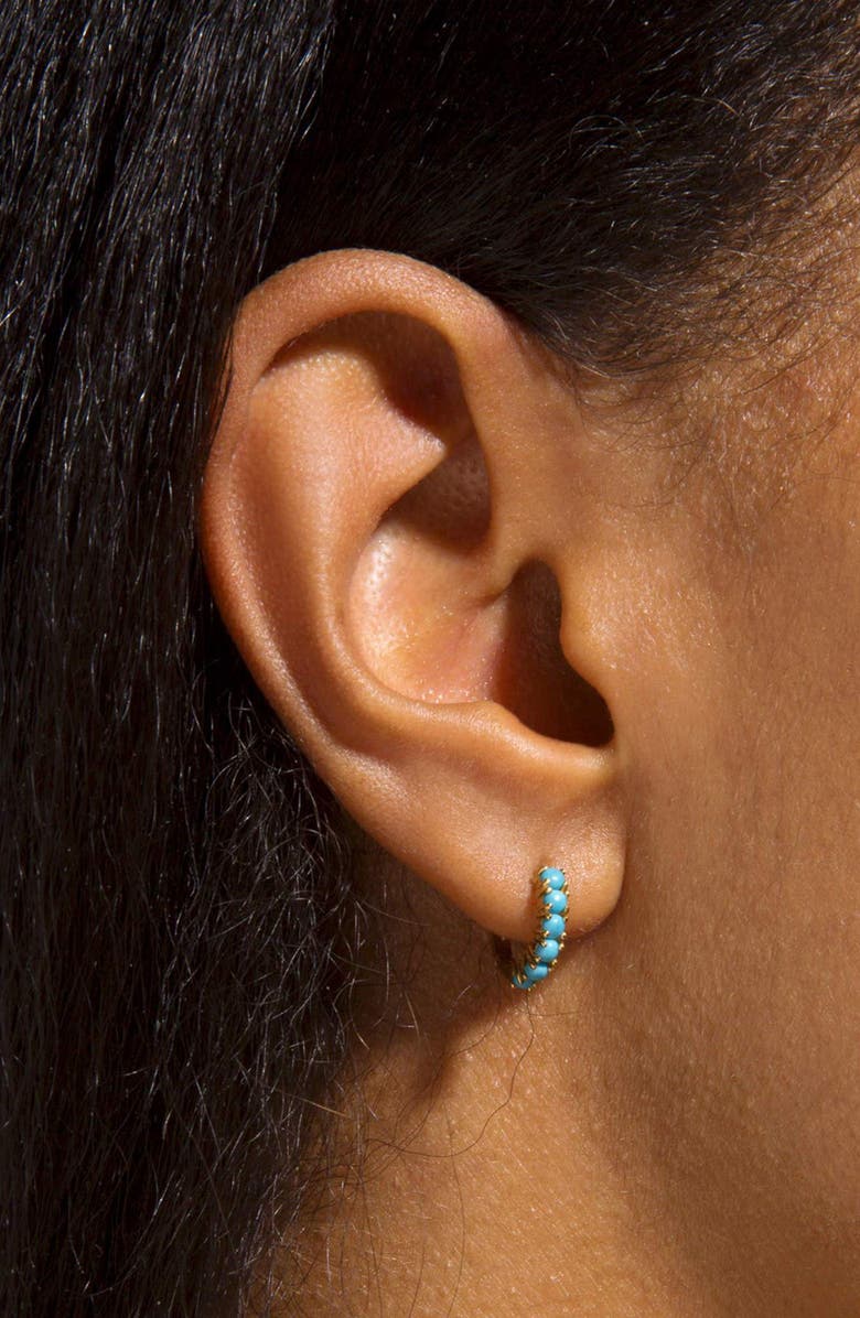 STONE AND STRAND Turquoise Huggie Hoop Earrings, Alternate, color,