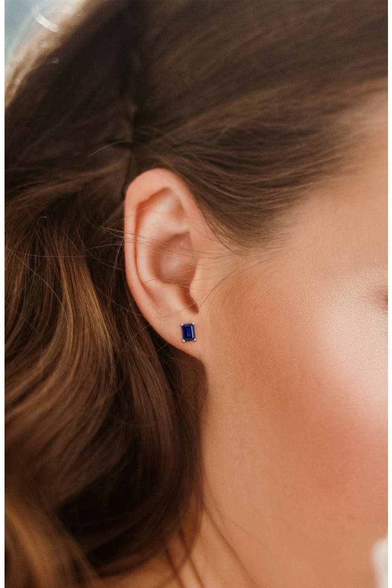 Emerald-Cut Lab-Grown Sapphire Stud Earrings & Pendant Necklace Set, Alternate, color, BLUE