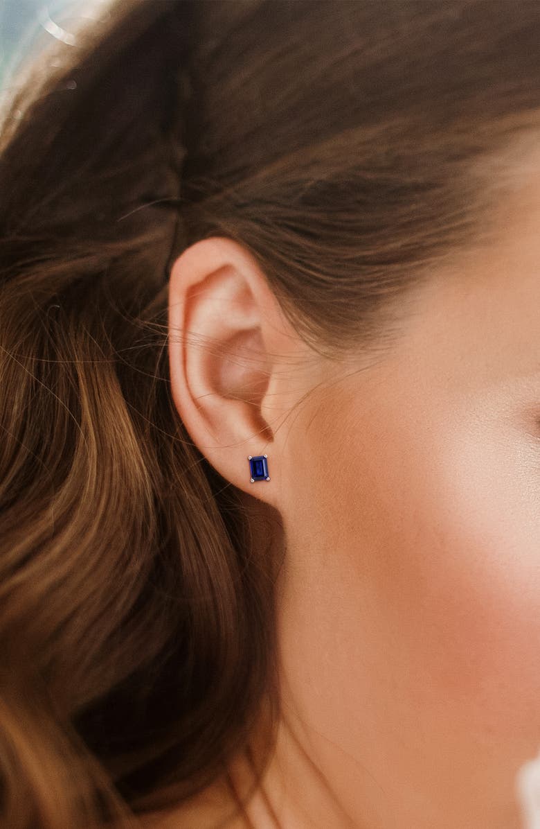 DELMAR Emerald-Cut Lab-Grown Sapphire Stud Earrings & Pendant Necklace Set, Alternate, color, Blue