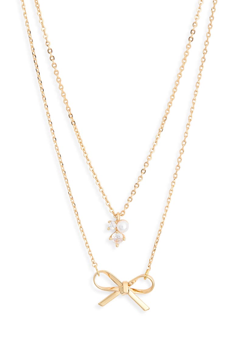 Set of 2 Bow Charm Necklaces, Alternate, color, CLEAR- GOLD