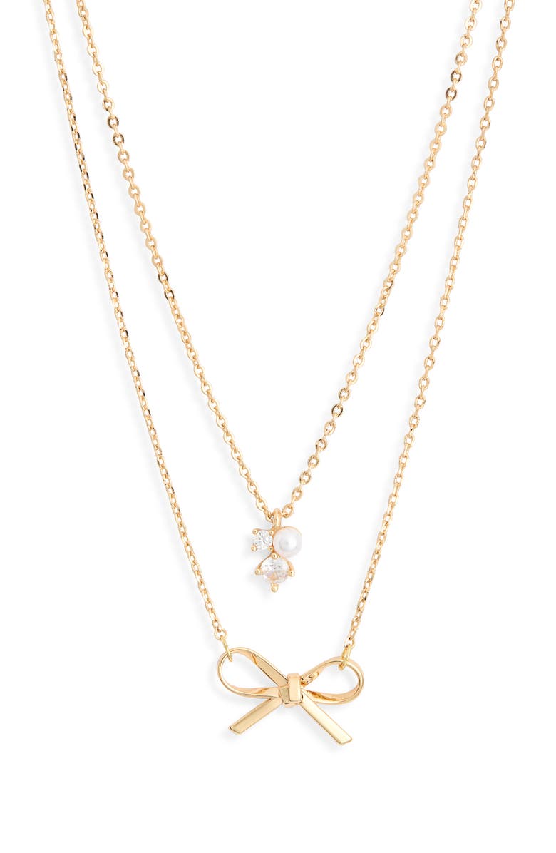 Leith Set of 2 Bow Charm Necklaces, Alternate, color, Clear- Gold