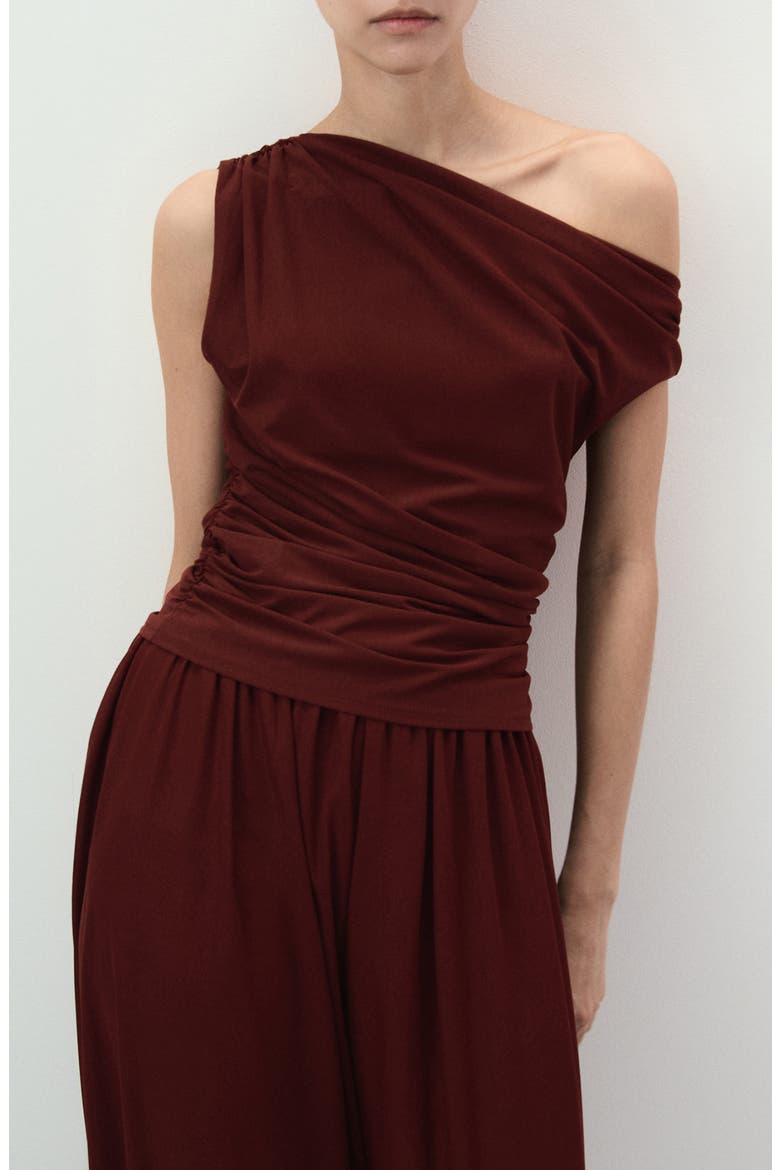 Asymmetric Ruched Top, Main, color, RUSSET
