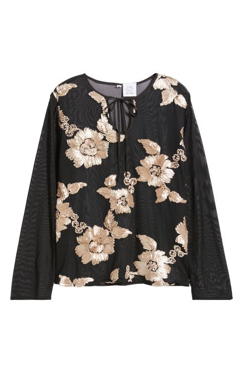Nikki Lund Frea Floral Tie Neck Top In Black