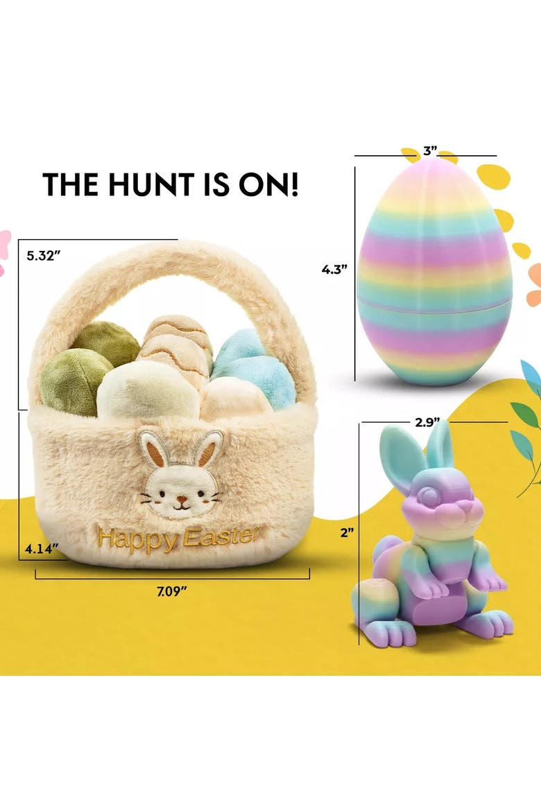 Easter Egg Basket Plush Set with 3D Printed Bunny Surprise Eggs, Alternate, color, Rainbow