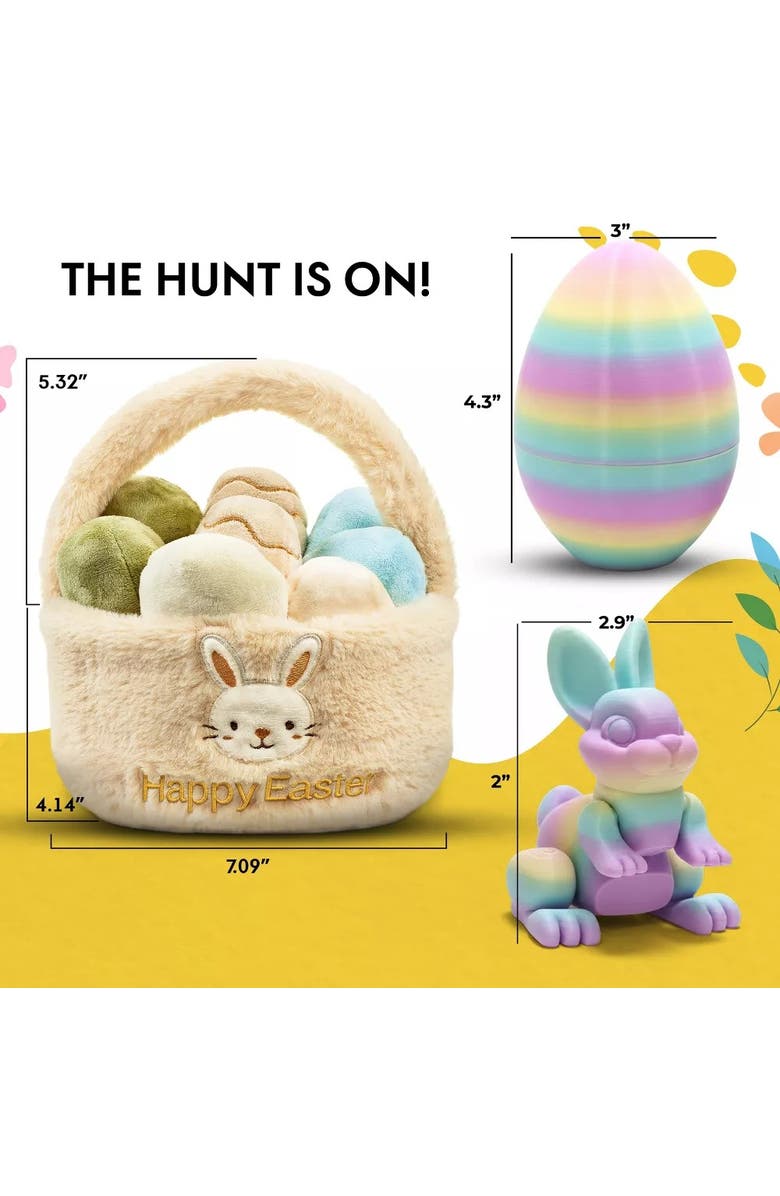 Sperric Easter Egg Basket Plush Set with 3D Printed Bunny Surprise Eggs, Alternate, color, Rainbow