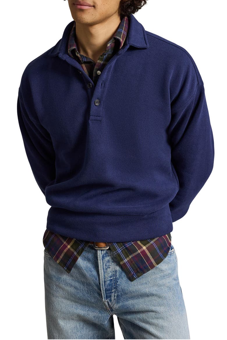 Sueded Heritage Rib Knit Pullover, Main, color, NAVY