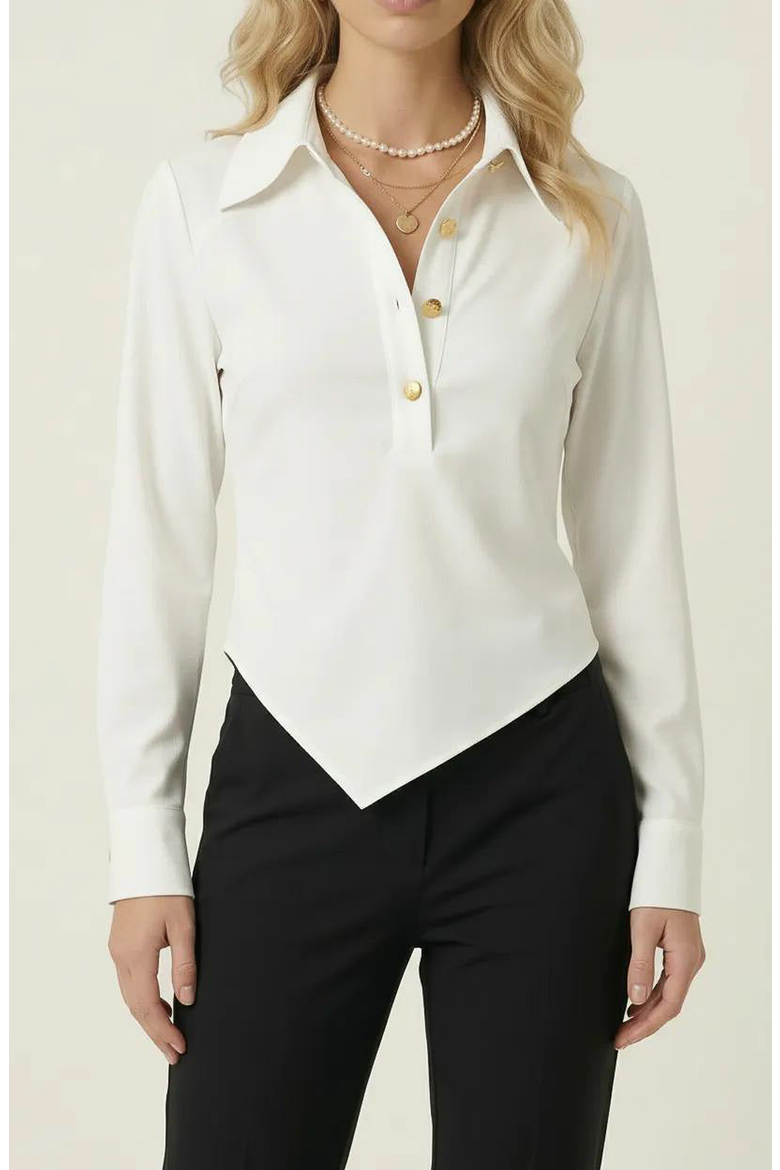 Collared Button Front Blouse with Asymmetrical Hem, Main, color, Ivory