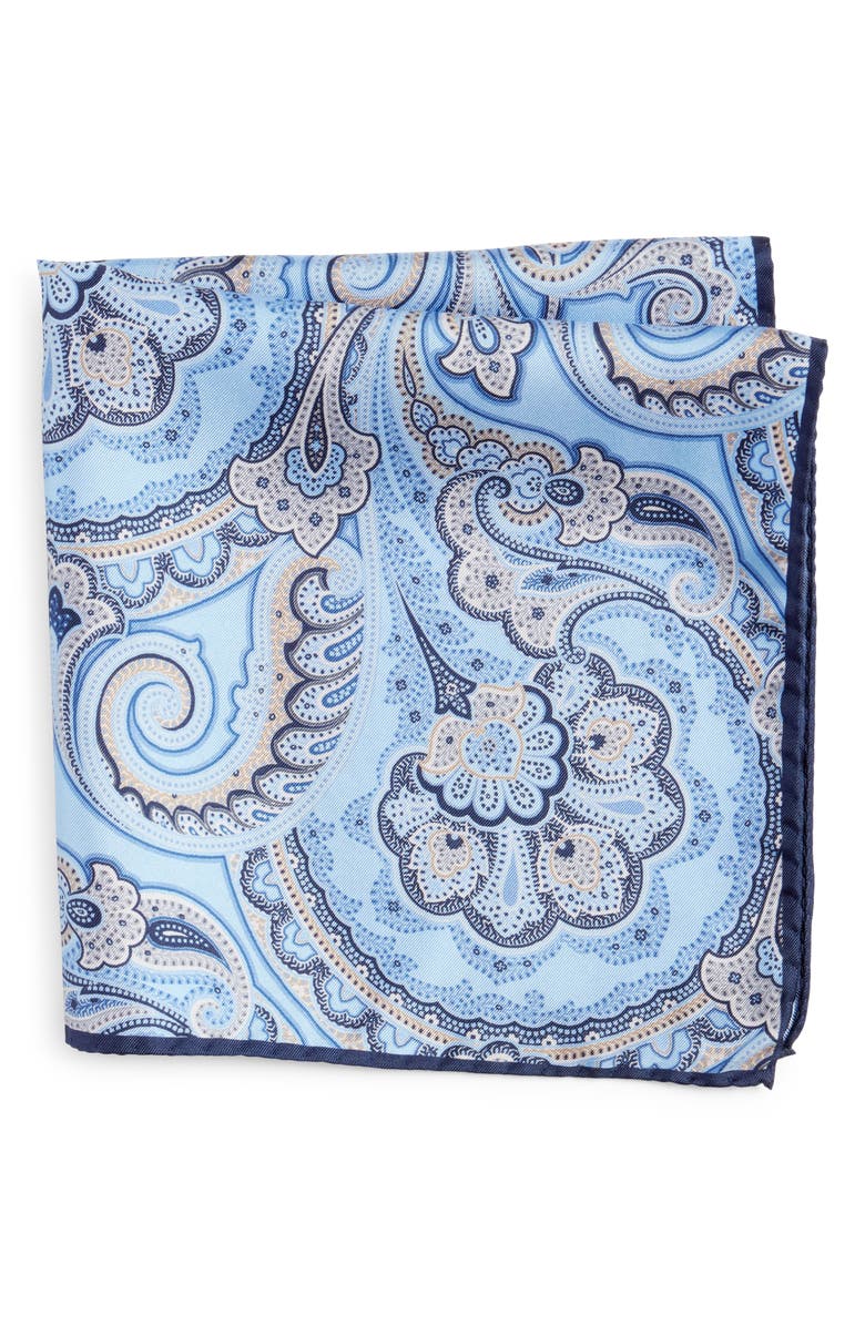 Nordstrom Paisley Silk Pocket Square, Main, color, Lt Blue