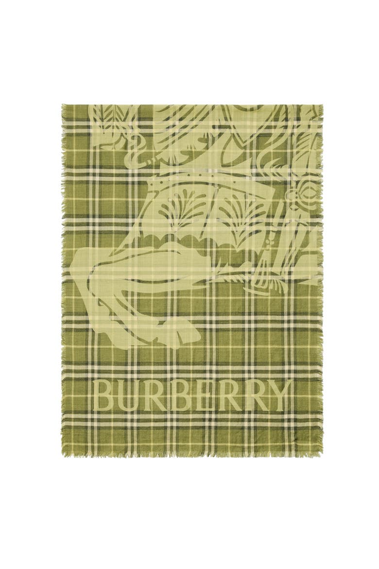 Wide Knight Check Wool Silk Scarf, Main, color, Pea green