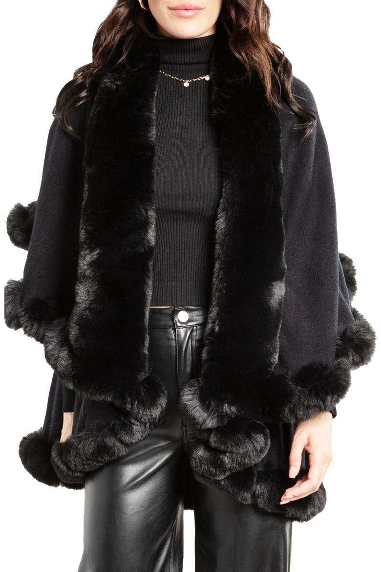 Tiered Faux Fur Cardigan, Main, color, BLACK
