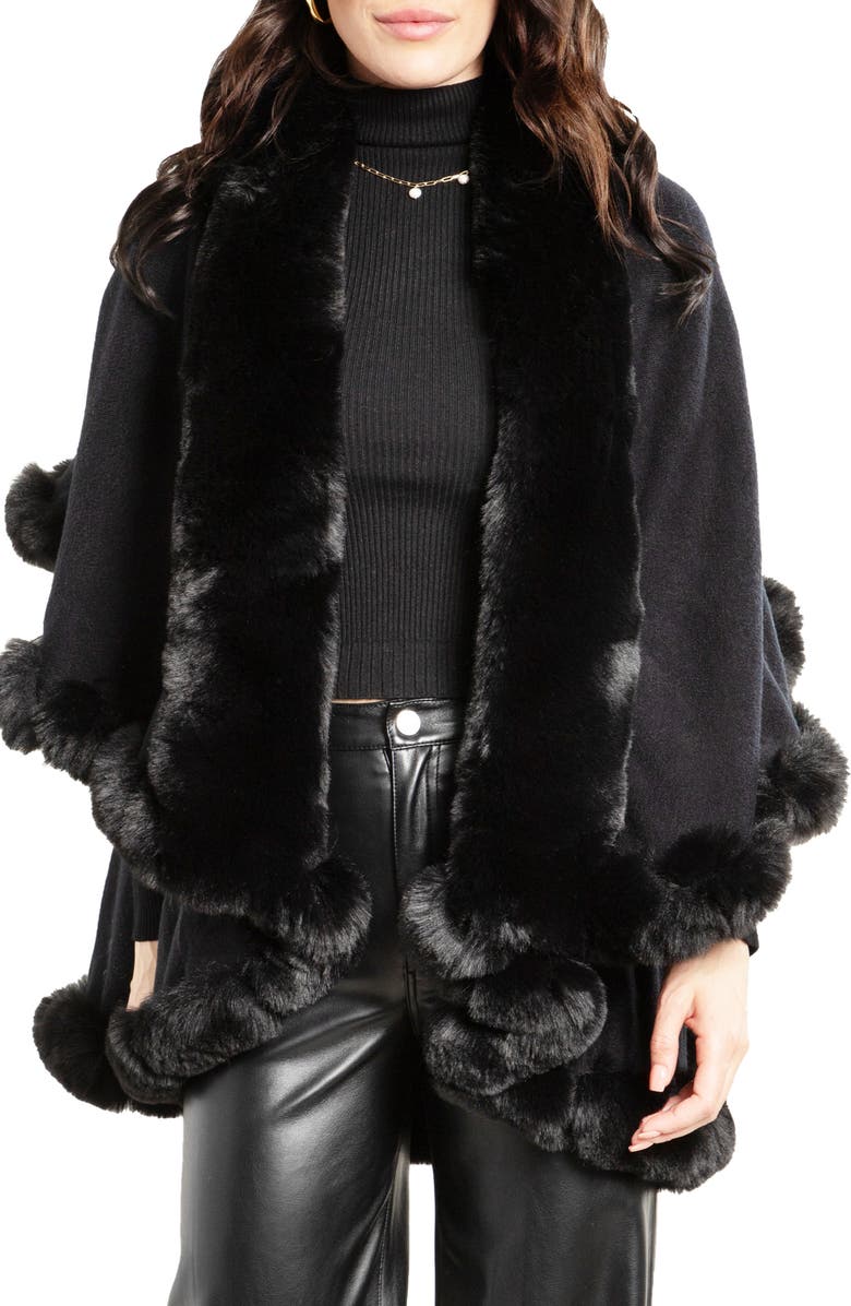 SAACHI Tiered Faux Fur Cardigan, Main, color, Black