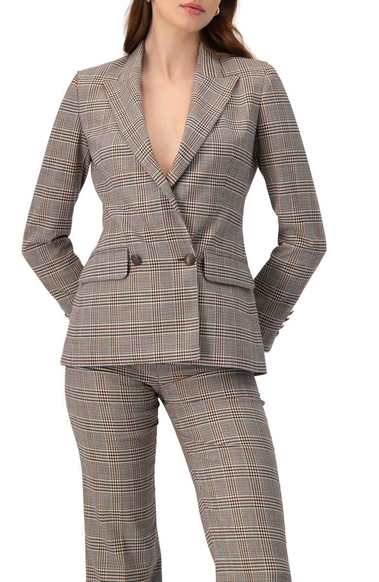 IVONNE Double-Breasted Prince of Wales Blazer, Main, color, Multi-Brown