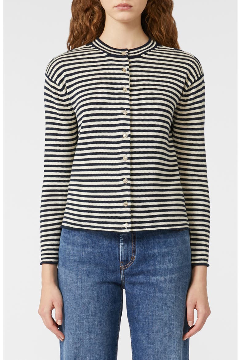 Eritea Stripe Cotton Cardigan, Main, color, NAVY