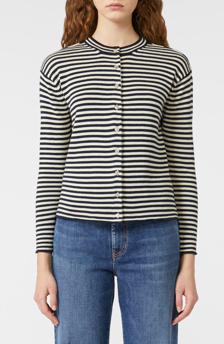 Weekend Max Mara Eritea Stripe Cotton Cardigan, Main, color, Navy