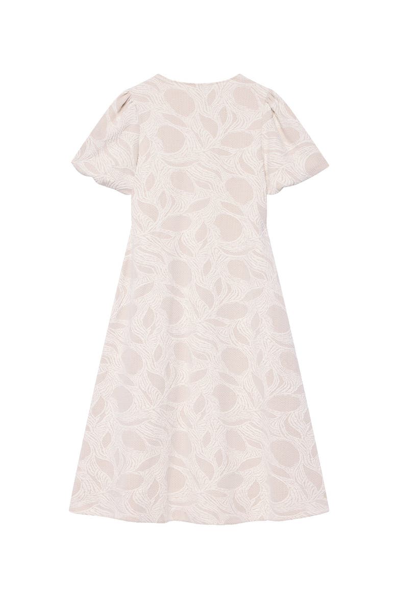 Jacquard Puff Sleeve Midi Dress, Alternate, color, Cream