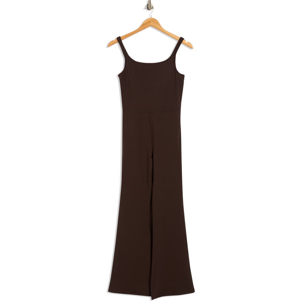 Yogalicious Felix Lux Ribbed Flare Leg Jumpsuit In Brown