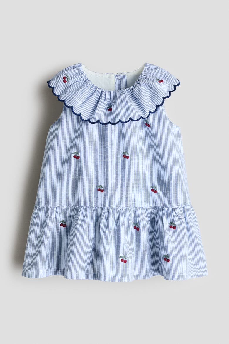Embroidery-detail Dress, Main, color, Blue striped/cherries