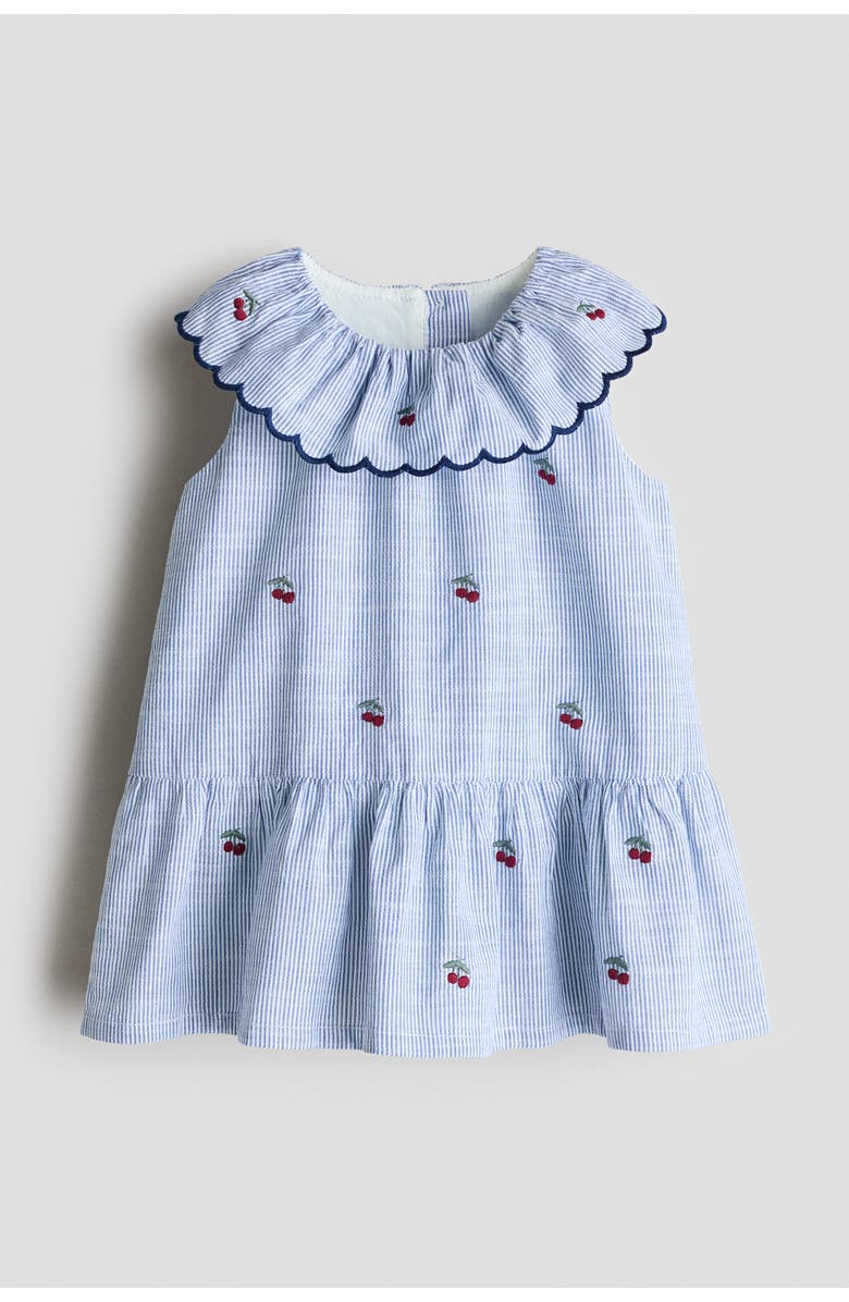 H&M Embroidery-detail Dress, Main, color, Blue Striped/Cherries