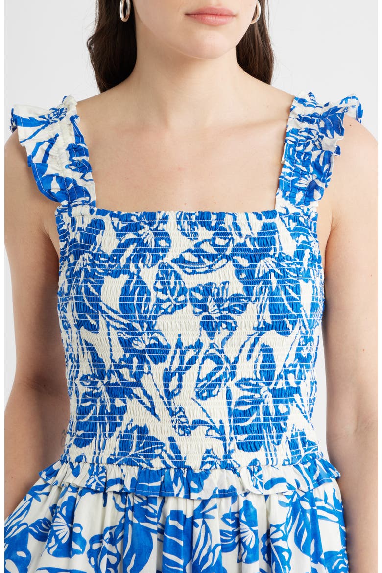 Smocked Tiered Sundress, Alternate, color, IVORY- BLUE ELLIE BLOSSOM