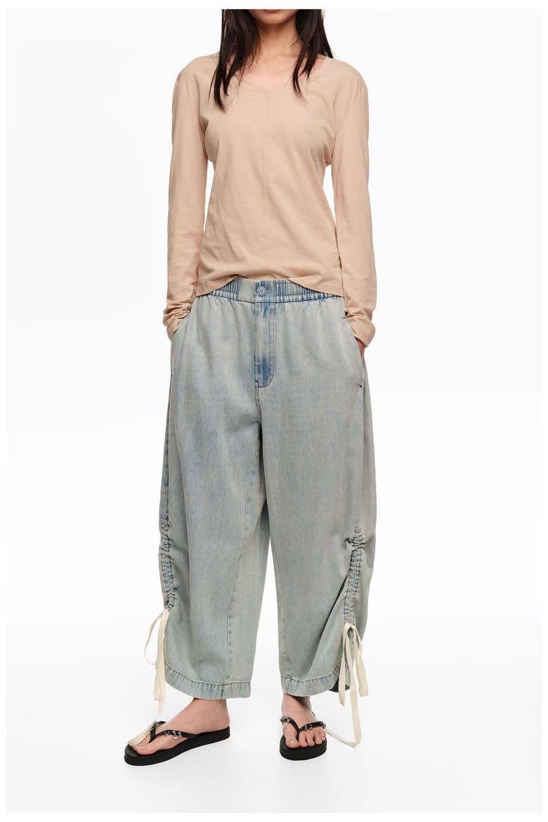 Denim Joggers With Gathering, Main, color, LIGHT DENIM BLUE