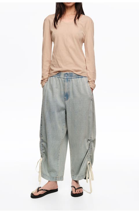 Denim Joggers With Gathering