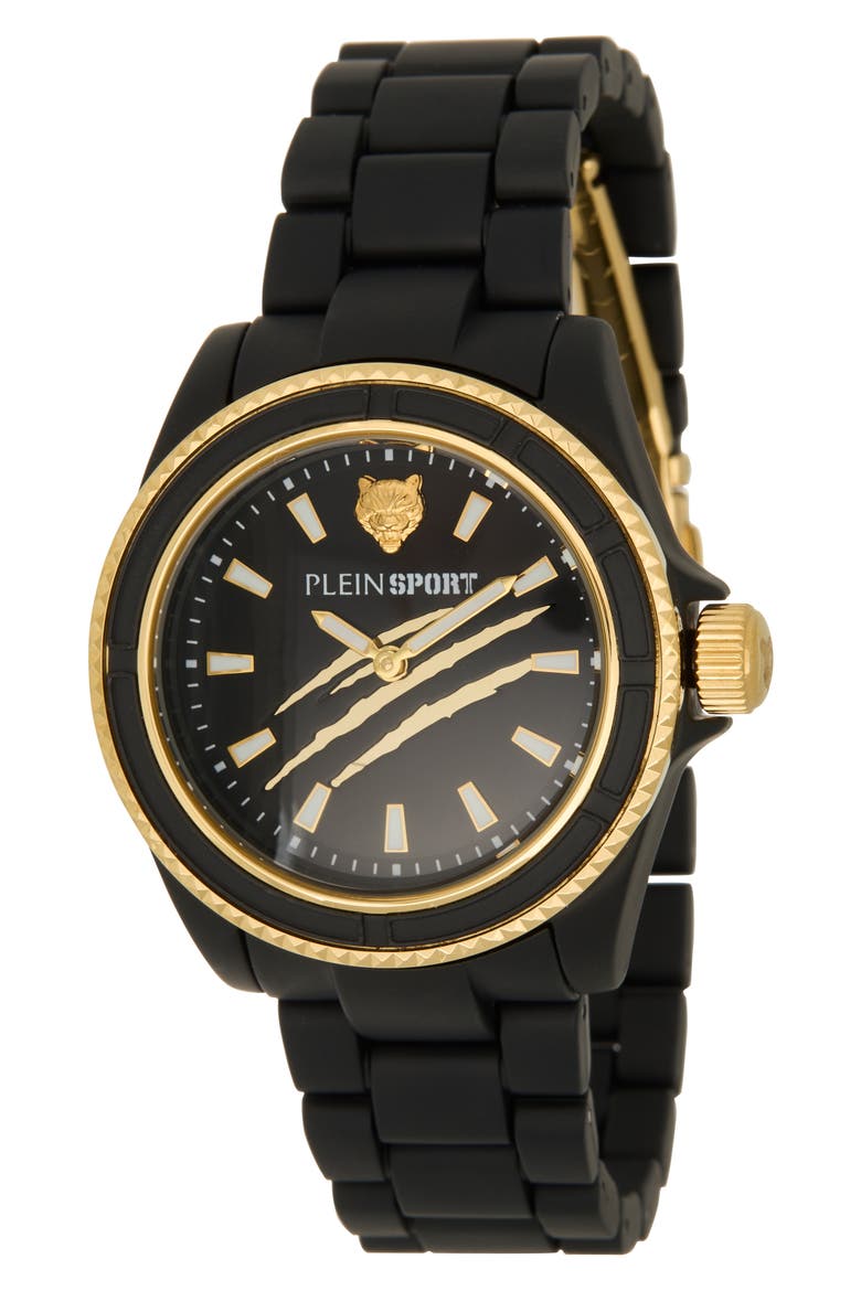 The Scratch Plastic Strap Watch, 38mm, Main, color, BLACK