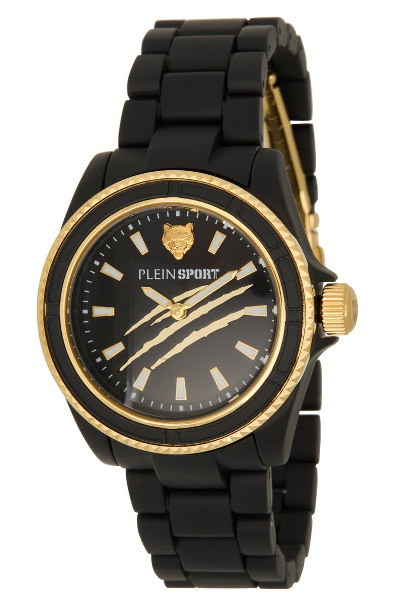 PLEIN SPORT The Scratch Plastic Strap Watch, 38mm, Main, color, Black