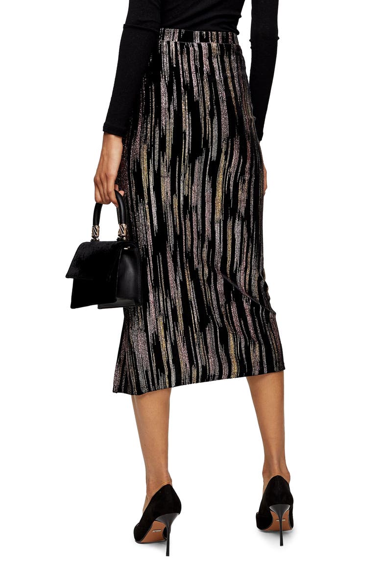 Velvet Glitter Midi Skirt, Alternate, color, BLACK