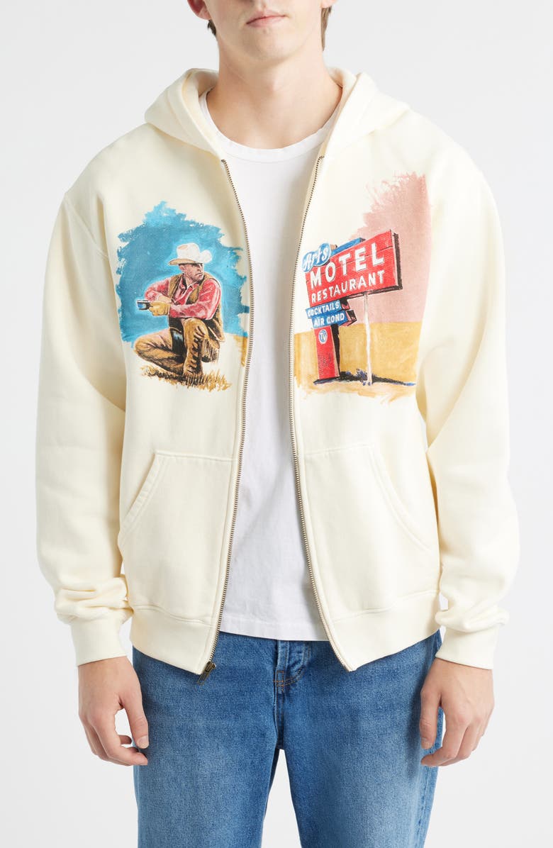 ONE OF THESE DAYS Morning's First Remark Cotton Graphic Hoodie, Main, color, Bone