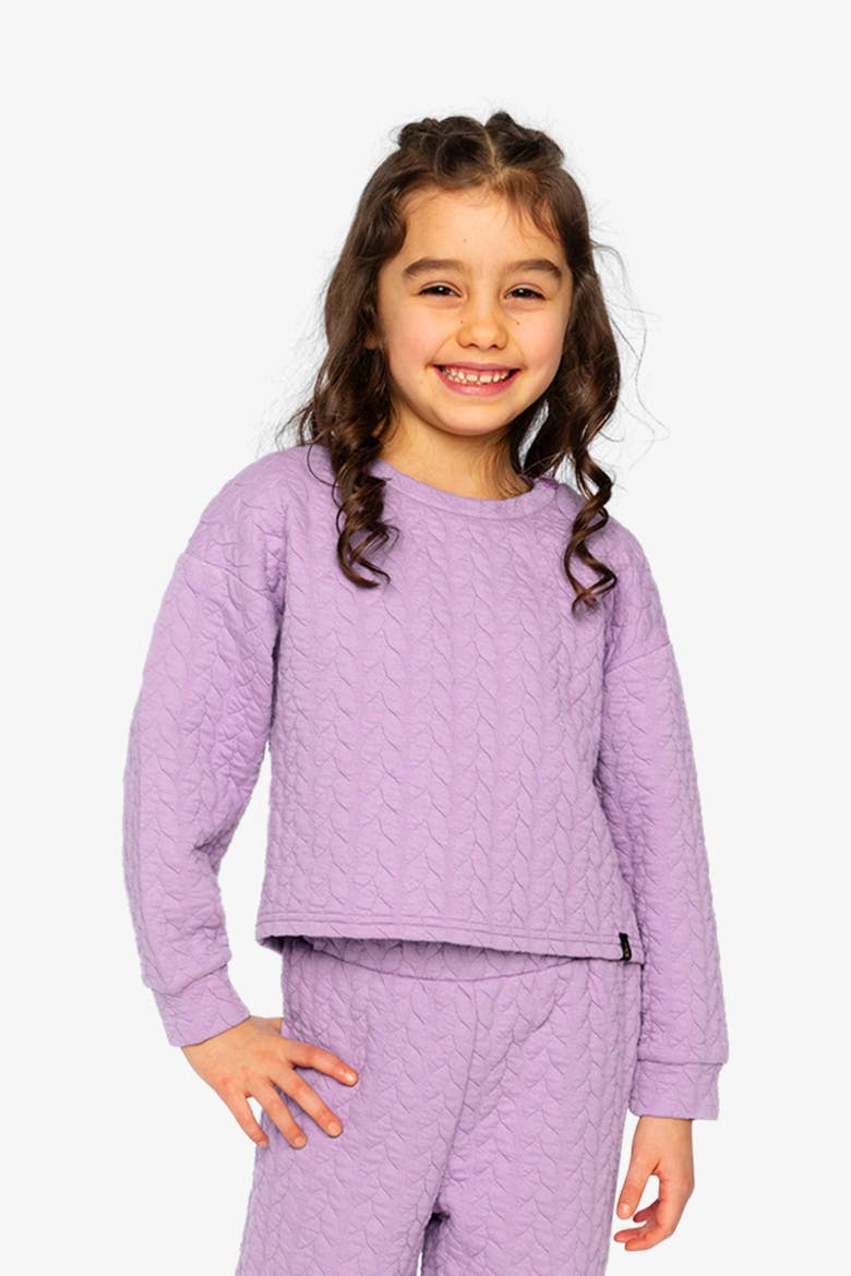 Jacquard Diamond Quilted Button Shoulder Sweatshirt, Alternate, color, Purple