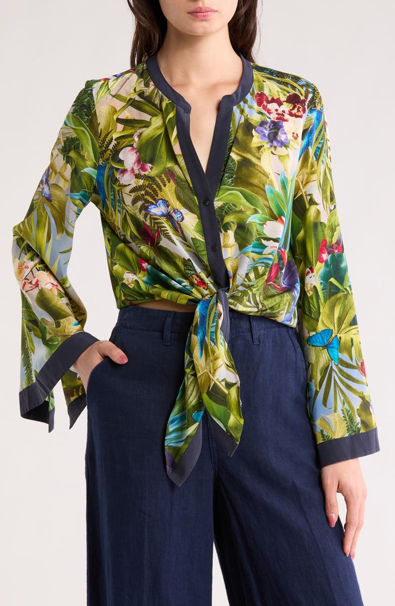 L'AGENCE Charlize Bell Sleeve Tie Front Silk Top, Main, color,