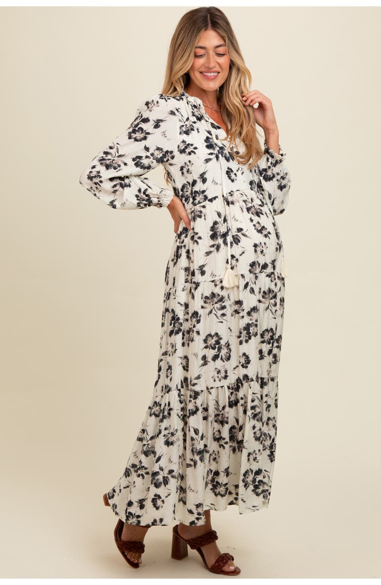 PinkBlush Floral Button Front Tiered Long Sleeve Maxi Dress, Alternate, color, 