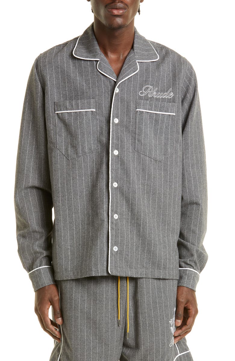 Rhude Embroidered Logo Pajama Long Sleeve Button-Up Shirt, Main, color,