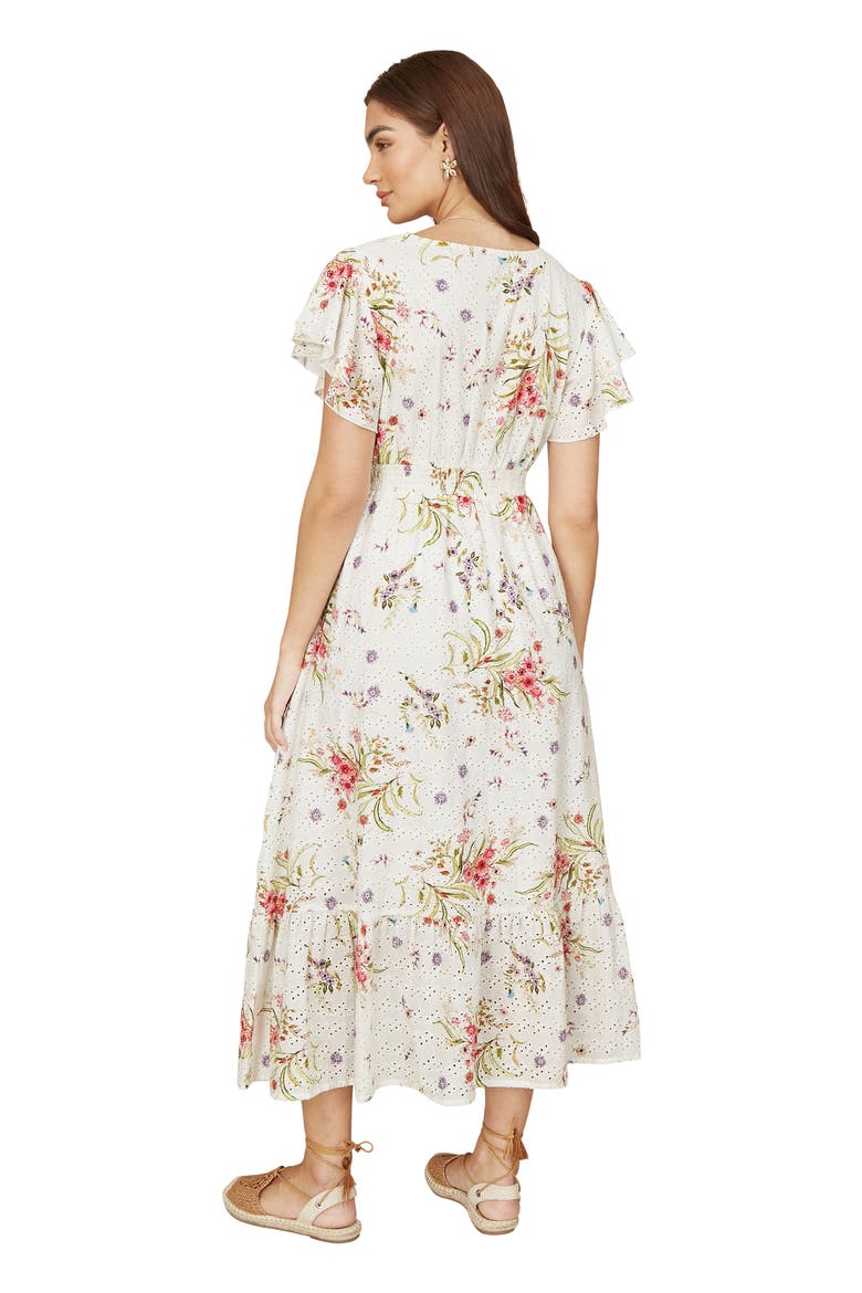 Floral Broderie Anglaise Wrap Midi Dress, Alternate, color, Ivory