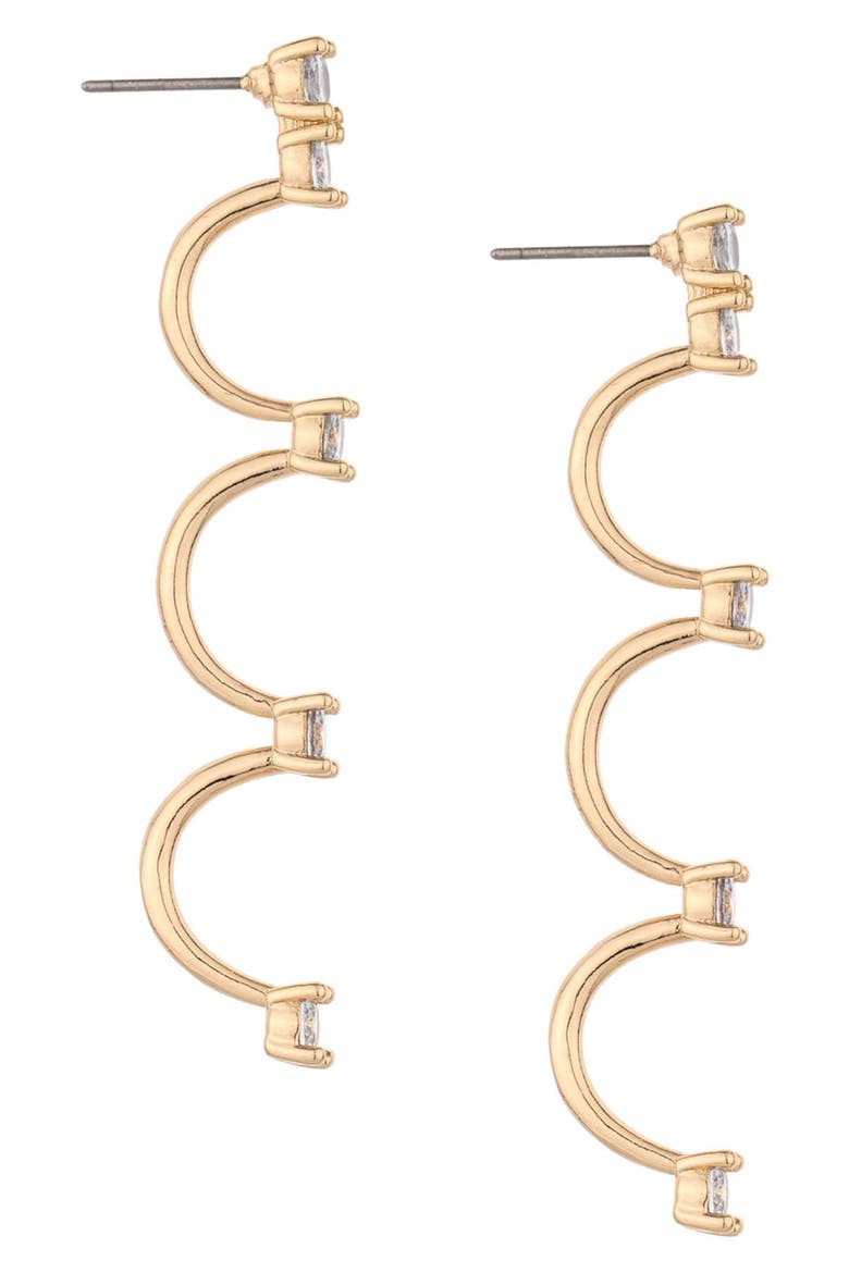 Crystal Scallop Drop Earrings, Alternate, color, GOLD