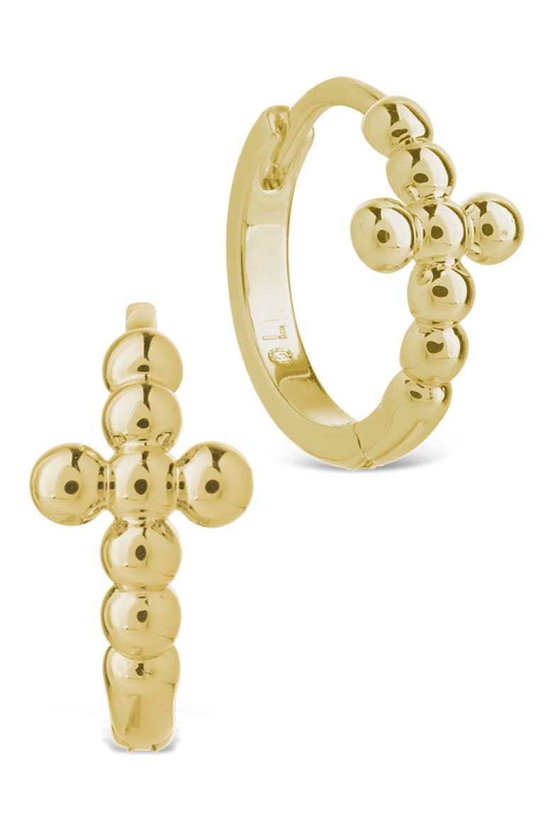 Patrycja Beaded Cross Hoop Earrings, Main, color, GOLD