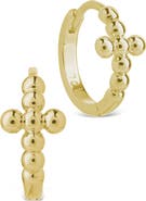 Sterling Forever Patrycja Beaded Cross Hoop Earrings
