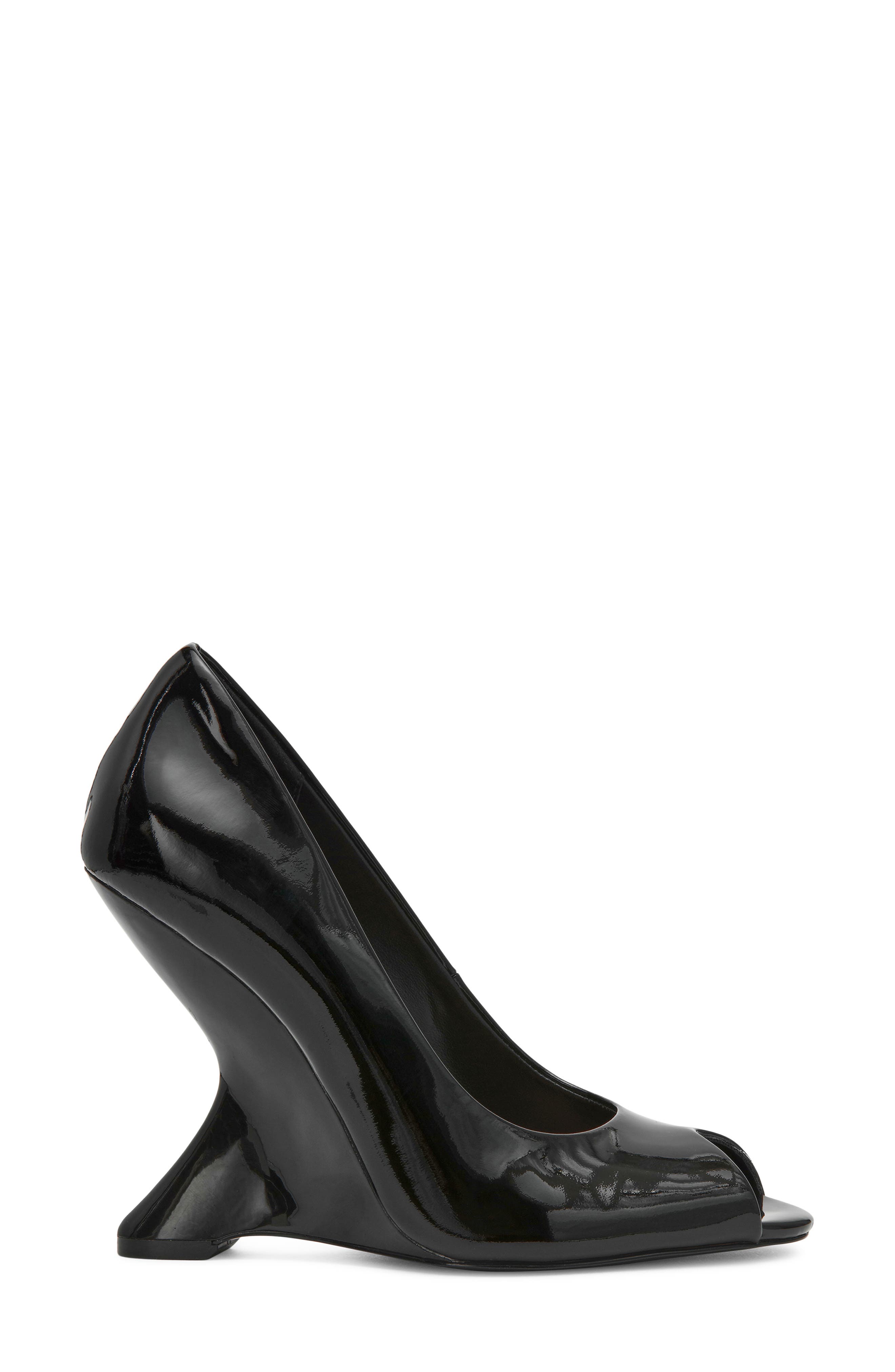 Palmetto Peep Toe Wedge Pump, Alternate, color, BLACK PATENT