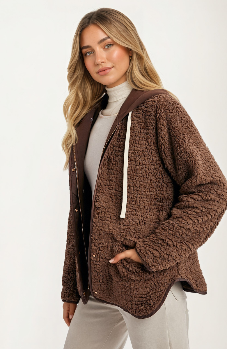 Knit and Lounge Cozy Hooded Jacket, Alternate, color, Brown