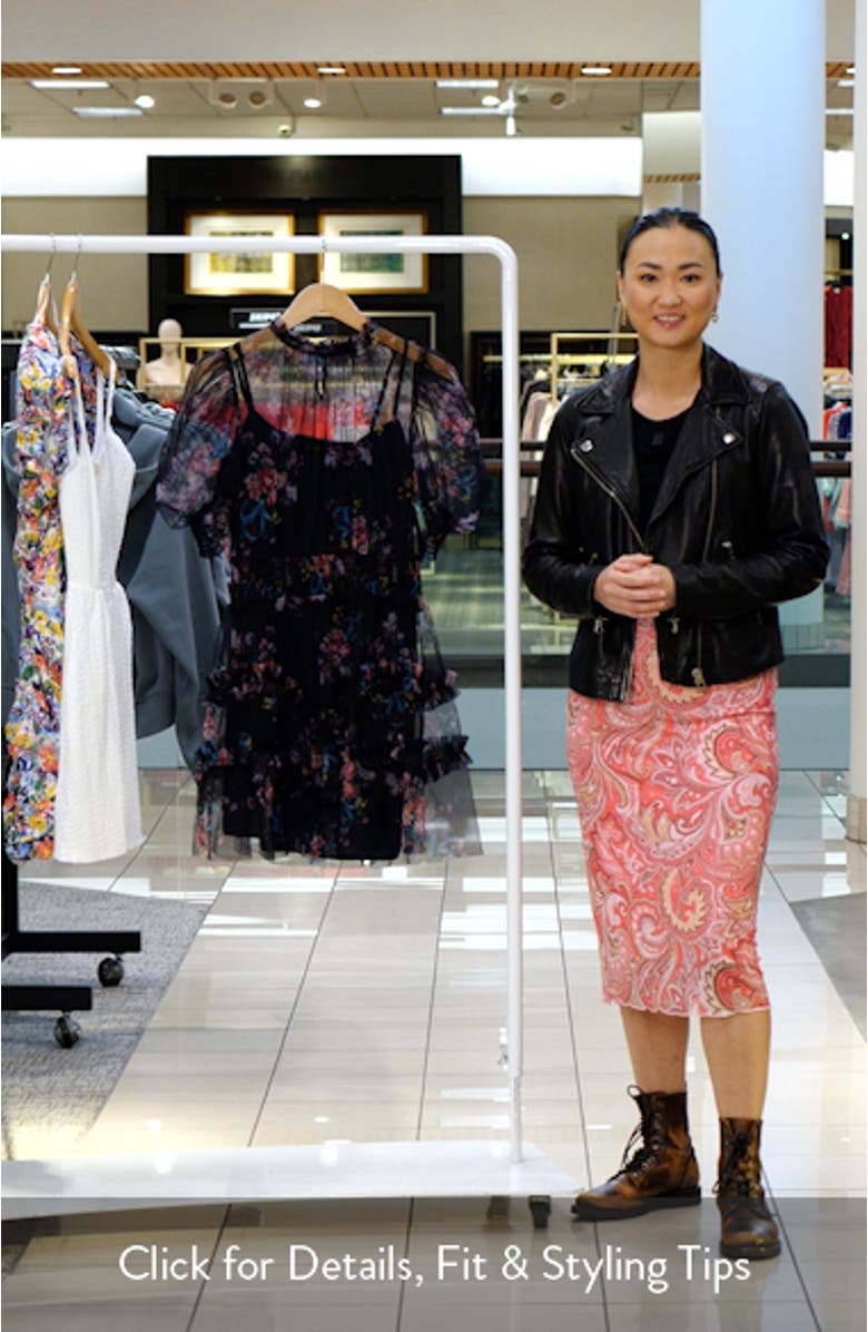 Floral Ruffle Puff Sleeve Mesh Minidress, sales video thumbnail